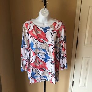 Chicos Floral Print Bracelet Sleeve Top